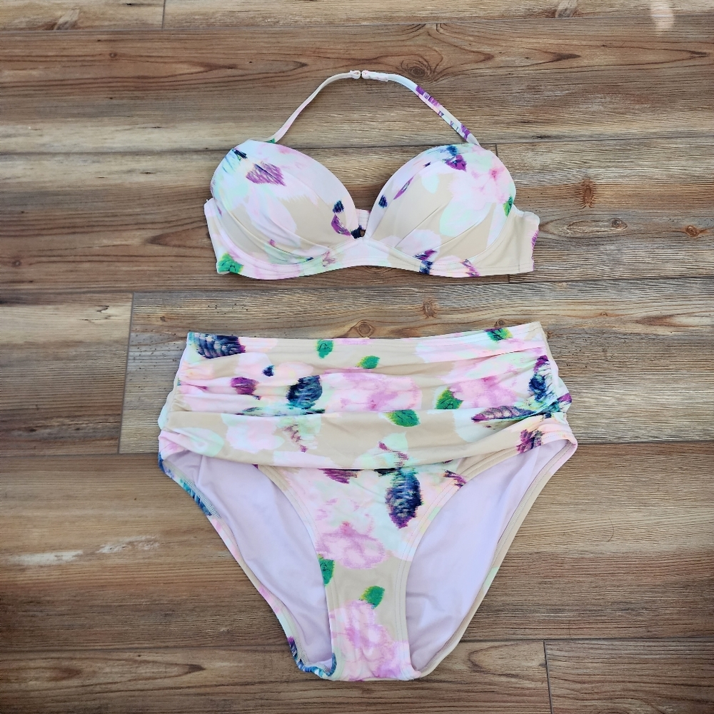 Victoria's Secret Women's Bikini Two Piece Swimsuit 36B Top L Bottom Floral